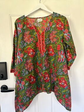 Signals Olive Green Floral Tunic with Red & Blue Motif